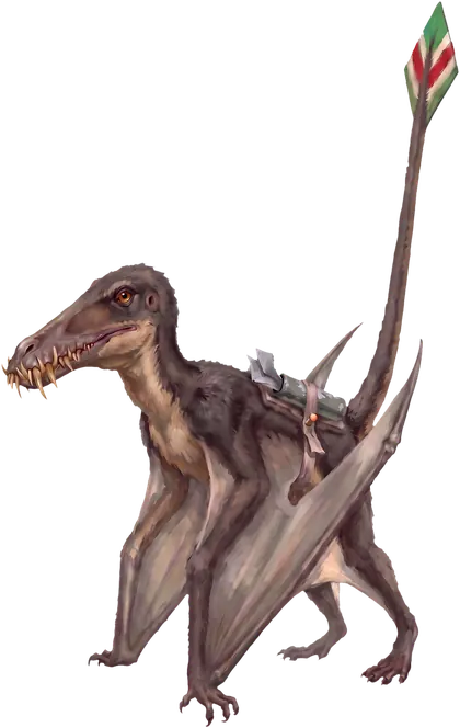 Sunday, a small pterosaur with a six-foot wingspan and a diamond vane on the tail.
