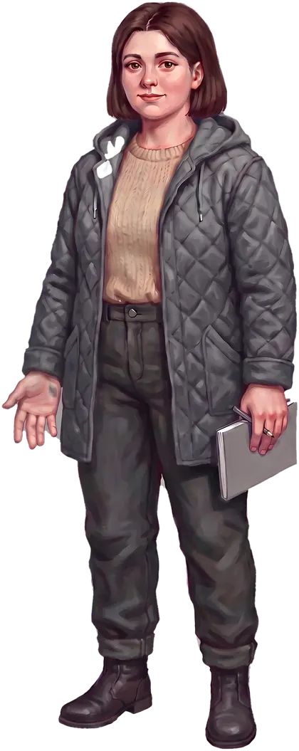 Corva Quist, fifteen, in a mended steward's blazer, holding a tally-book and a grease pencil.